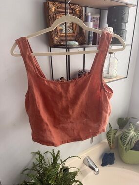 Lou & Grey 100% Linen Cropped Tank Top Terracotta Rust Boho Size M